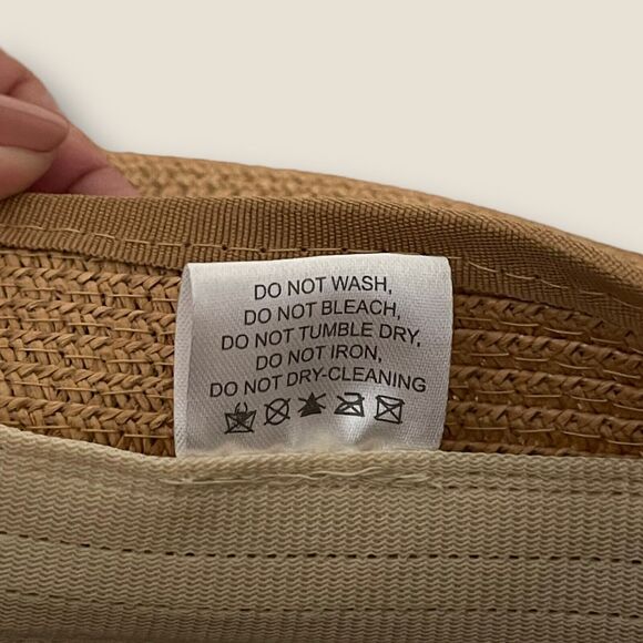 Woven Hat Tan Paper Straw Sun Visor Silver Band Accent Elastic Back One Size - Picture 7 of 9